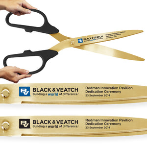 25" Black Ribbon Cutting Scissors with Gold Blades