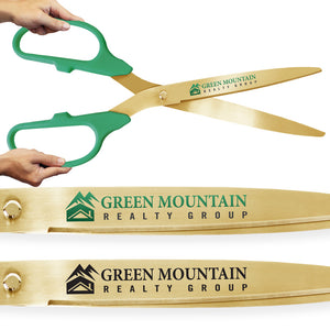 25" Green Ribbon Cutting Scissors with Gold Blades