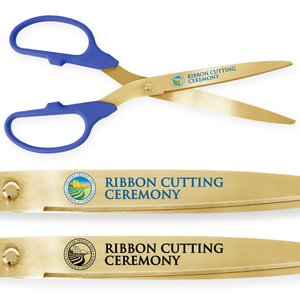 25in Giant Blue Ribbon Cutting Scissors with Gold Blades - Custom