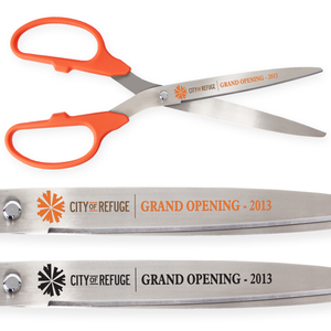 25in Giant Orange Ribbon Cutting Scissors with Silver Blades - Custom