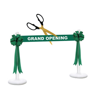 Deluxe Grand Opening Kit - 25" Ceremonial Scissors with Gold Blades, Black Scissors, Green Ribbon and Bows