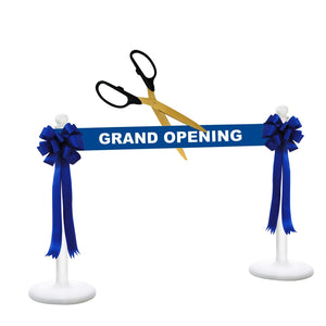 Deluxe Grand Opening Kit - 25" Ceremonial Scissors with Gold Blades, Black Scissors, Blue Ribbon and Bows