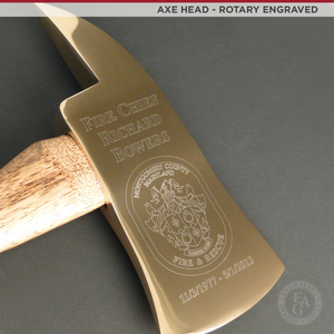 36" Cast Bronze Firefighter Retirement Axe - Rotary Engraved Axe Head