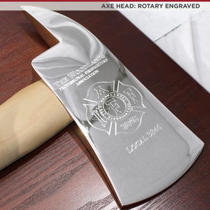 36" Chrome Plated Ceremonial Firefighter Parade Axe - Natural - Rotary Engraved Axe Head