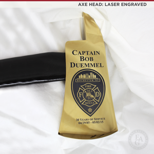 36" Gold Plated Ceremonial Firefighter Axe - Black - Laser Engraved Axe Head