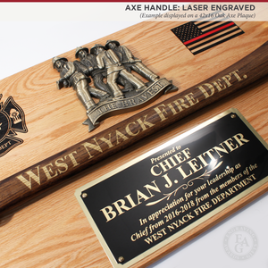36" Gold Plated Ceremonial Firefighter Axe - Flamed - Laser Engraved Axe Handle