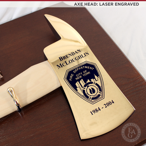 36" Gold Plated Ceremonial Firefighter Axe - Natural - Laser Engraved Axe Head