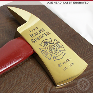 36" Gold Plated Ceremonial Firefighter Axe - Red - Laser Engraved Axe Head