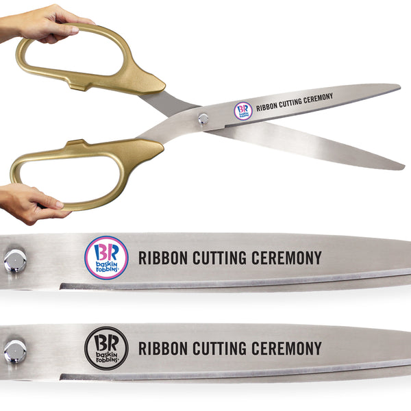 36 Yellow Ribbon Cutting Scissors with Silver Blades - Engraving