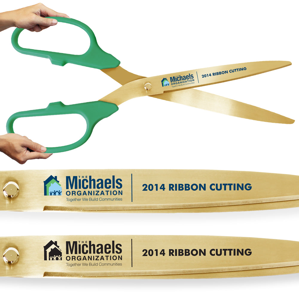 36 Green Ribbon Cutting Scissors with Gold Blades