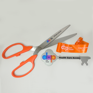 36" Orange Scissors with Silver Blades, Custom Printed Short Length Ribbon, Giant Ceremonial Key to the City