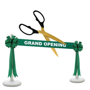 Deluxe Grand Opening Kit - 36" Ceremonial Scissors with Gold Blades, Black Scissors, Green Ribbon and Bows