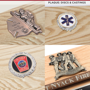 42x16 Oak Firefighter Award Plaque - Chrome Axe - Discs & Castings