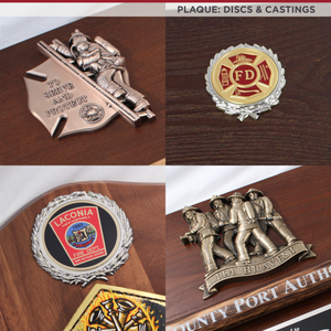 42x16 Walnut Firefighter Award Plaque - Chrome Axe - Discs & Castings
