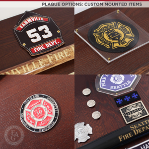 42x16 Walnut Firefighter Award Plaque - Gold Axe - Custom Mounted Items