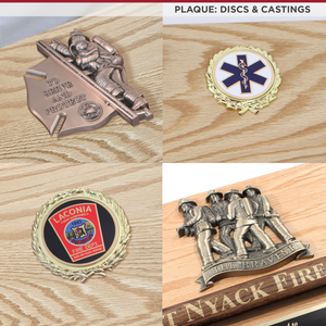 42x16 Oak Firefighter Award Plaque - Gold Axe - Discs & Castings