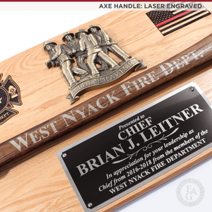 42x16 Oak Firefighter Award Plaque - Chrome Axe - Laser Engraved Handle