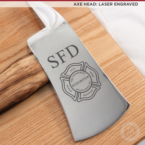 Small Oak Firefighter Axe Award Plaque - Chrome - Laser Engraved Head