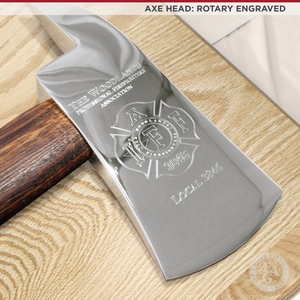 42x16 Oak Firefighter Award Plaque - Chrome Axe - Rotary Engraved Axe Head