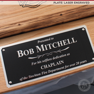 42x16 Oak Firefighter Award Plaque - Chrome Axe - Laser Engraved Plate