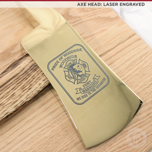 42x16 Oak Firefighter Perpetual Award Plaque - Gold Axe - Laser Engraved Axe Head