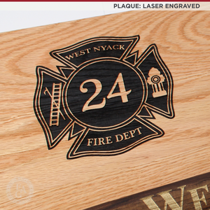 42x16 Oak Firefighter Perpetual Award Plaque - Chrome Axe - Laser Engraved Plaque