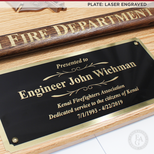 42x16 Oak Firefighter Award Plaque - Gold Axe - Laser Engraved Plate