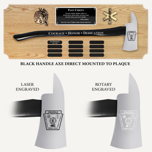 42x16 Oak Firefighter Perpetual Award Plaque - Chrome Axe - Black Handle