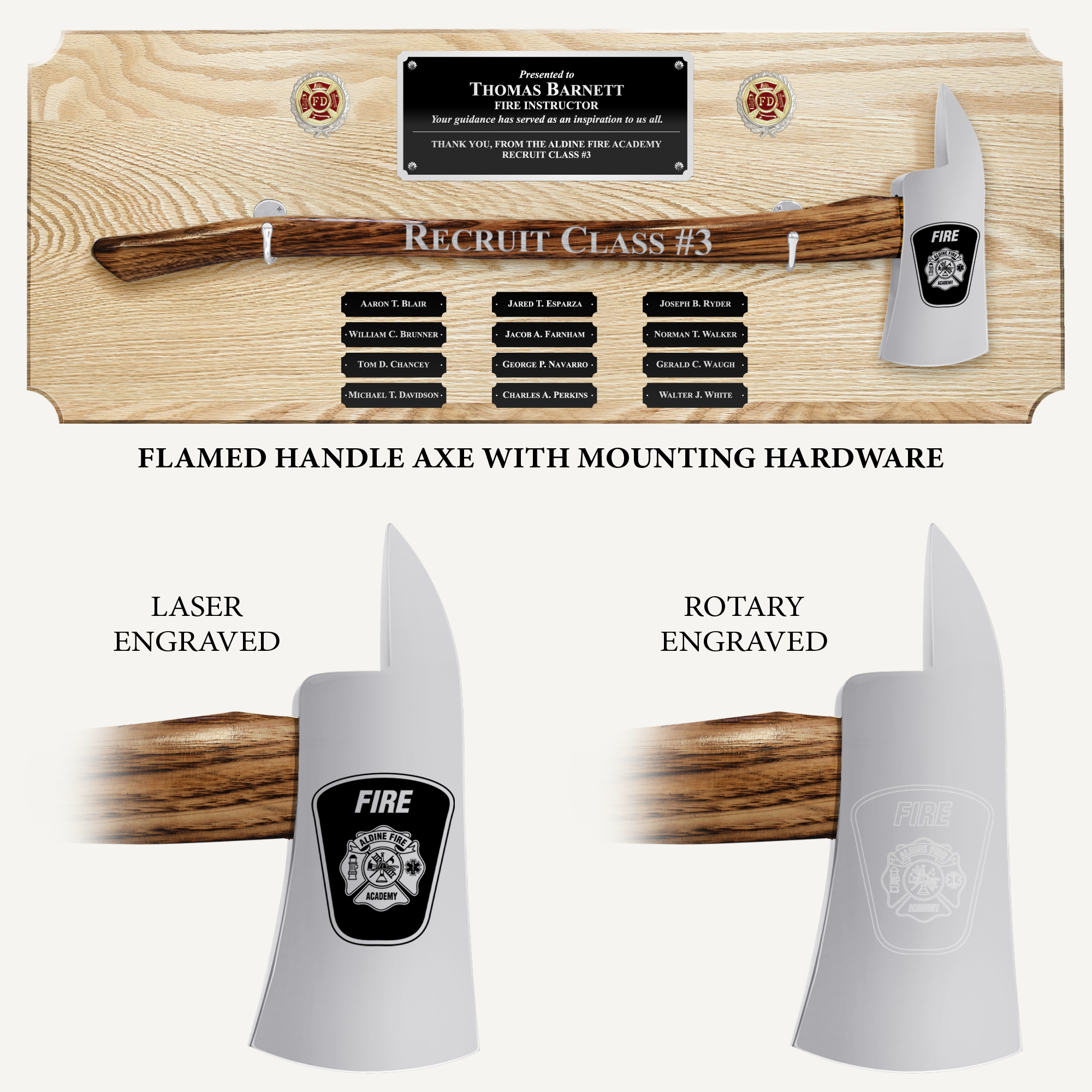 42x16 Oak Firefighter Perpetual Award Plaque - Chrome Axe 42x16 Oak Firefighter Perpetual Award Plaque - Chrome Axe