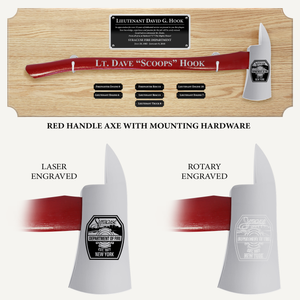 42x16 Oak Firefighter Perpetual Award Plaque - Chrome Axe - Red Handle