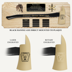 42x16 Oak Firefighter Perpetual Award Plaque - Gold Axe - Black Handle
