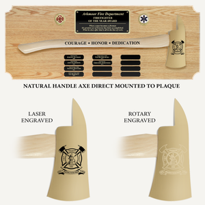 42x16 Oak Firefighter Perpetual Award Plaque - Gold Axe - Natural Handle