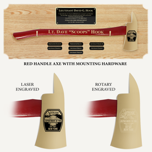 42x16 Oak Firefighter Perpetual Award Plaque - Gold Axe - Red Handle