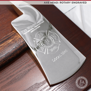42x16 Walnut Firefighter Award Plaque - Chrome Axe - Rotary Engraved Axe Head