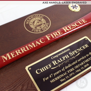 42x16 Walnut Firefighter Award Plaque - Gold Axe - Laser Engraved Axe Handle
