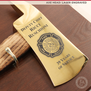 42x16 Walnut Firefighter Award Plaque - Gold Axe - Laser Engraved Axe Head