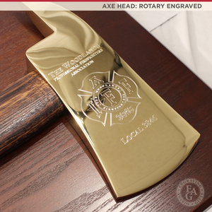 42x16 Walnut Firefighter Award Plaque - Gold Axe - Rotary Engraved Axe Head