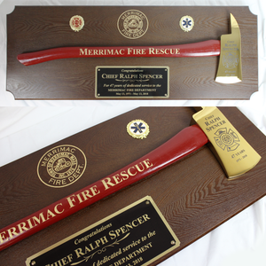 42x16 Walnut Firefighter Award Plaque - Gold Axe