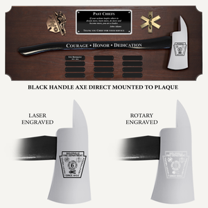 42x16 Walnut Firefighter Perpetual Award Plaque - Chrome Axe - Black Axe Handle