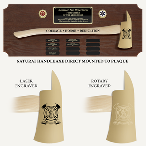 42x16 Walnut Firefighter Perpetual Award Plaque - Gold Axe - Natural Axe Handle