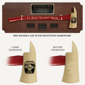 42x16 Walnut Firefighter Perpetual Award Plaque - Gold Axe - Red Axe Handle