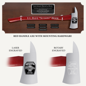 42x16 Walnut Firefighter Perpetual Award Plaque - Chrome Axe - Red Axe Handle