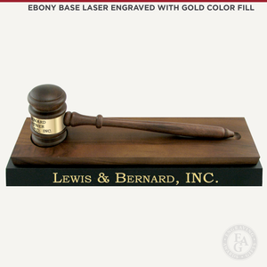 American Walnut Gavel with Walnut and Ebony Finish Desk Stand Laser Engraved Base with Gold Color Fill