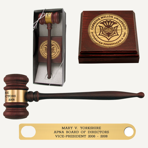 10-1/2" American Rosewood Presentation Gavel and Sound Block Set, Laser Engraved with Gold Color Fill