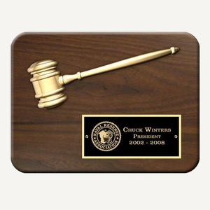 12" x 9" Engraved Split Metal Gavel Plaque with Gloss Black Plate