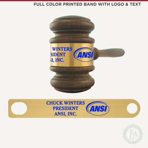 10-1/2" American Walnut Gavel and Sound Block Presentation Set Full Color Printed Band with Logo and Text