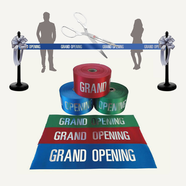 Re-Grand Opening Ribbon with Silver Letters-4W (50 yards)