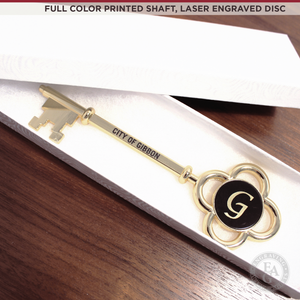 5-7/8" Gold Plated Ceremonial Key with Laser Engraved Disc and Full Color Printed Shaft