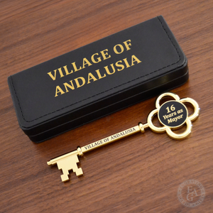 5-7/8" Gold Plated Ceremonial Key with Black Leatherette Presentation Case