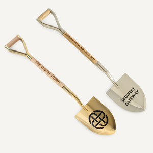 8 1/2 inch Gold and Silver Miniature Shovels with Wood Handles